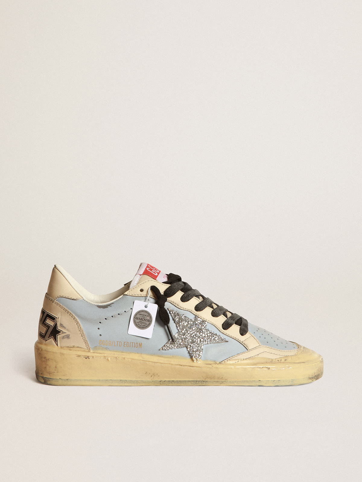 Golden Goose - Men’s Ball Star LAB in smoky light-blue leather with Swarovski star in 